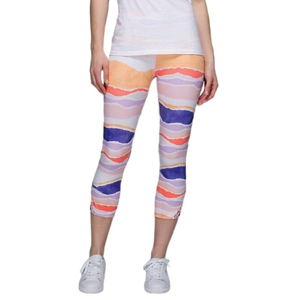 Lululemon True‎ Self Crop Leggings Size 6 Bleacher Stripe White Iris